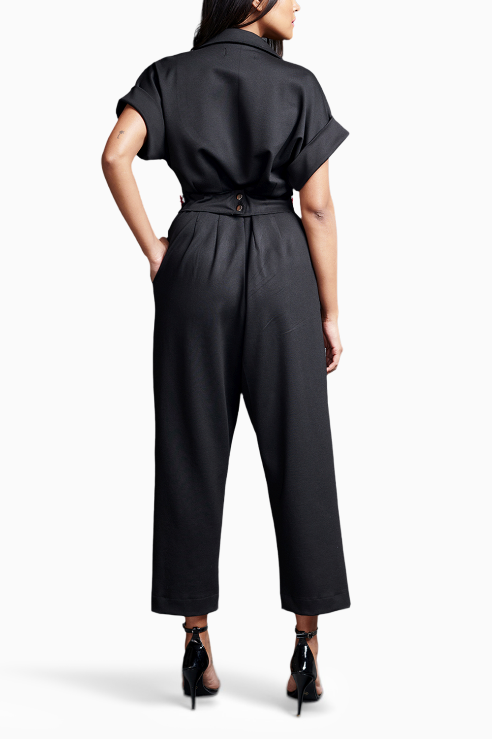 Black Collared Jumpsuit With Belt