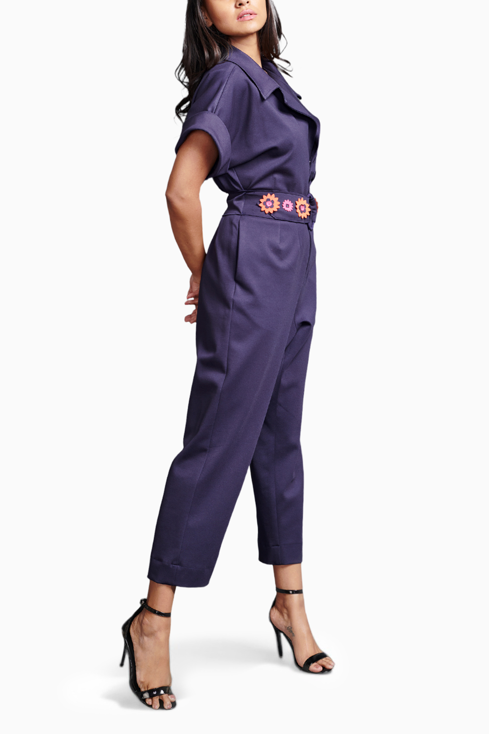 Purple Collared Jumpsuit With Belt