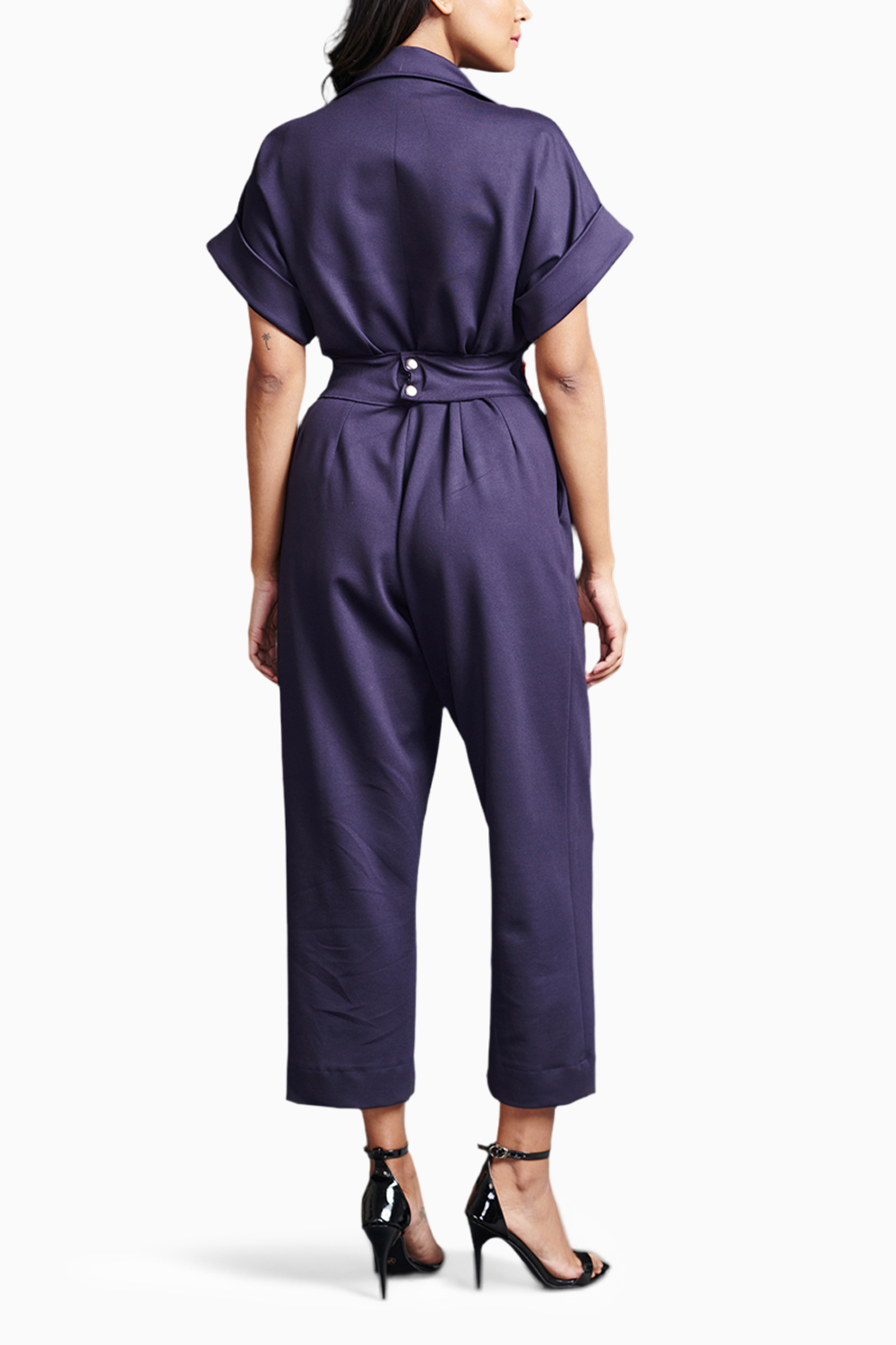 Purple Collared Jumpsuit With Belt