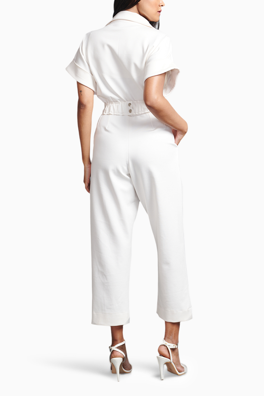 White Collared Jumpsuit With Belt