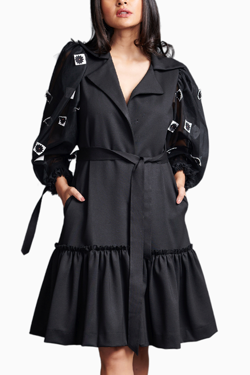 Black Cutwork Jacket Dress