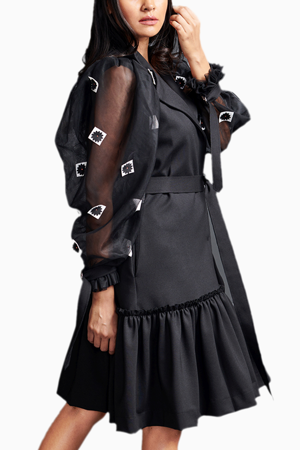 Black Cutwork Jacket Dress