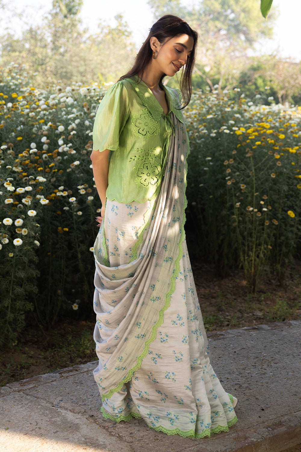 Wildflower Kiss Beige Saree