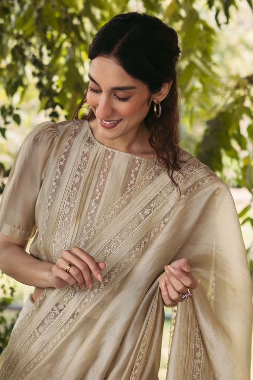 Whispering Ivy Beige Saree