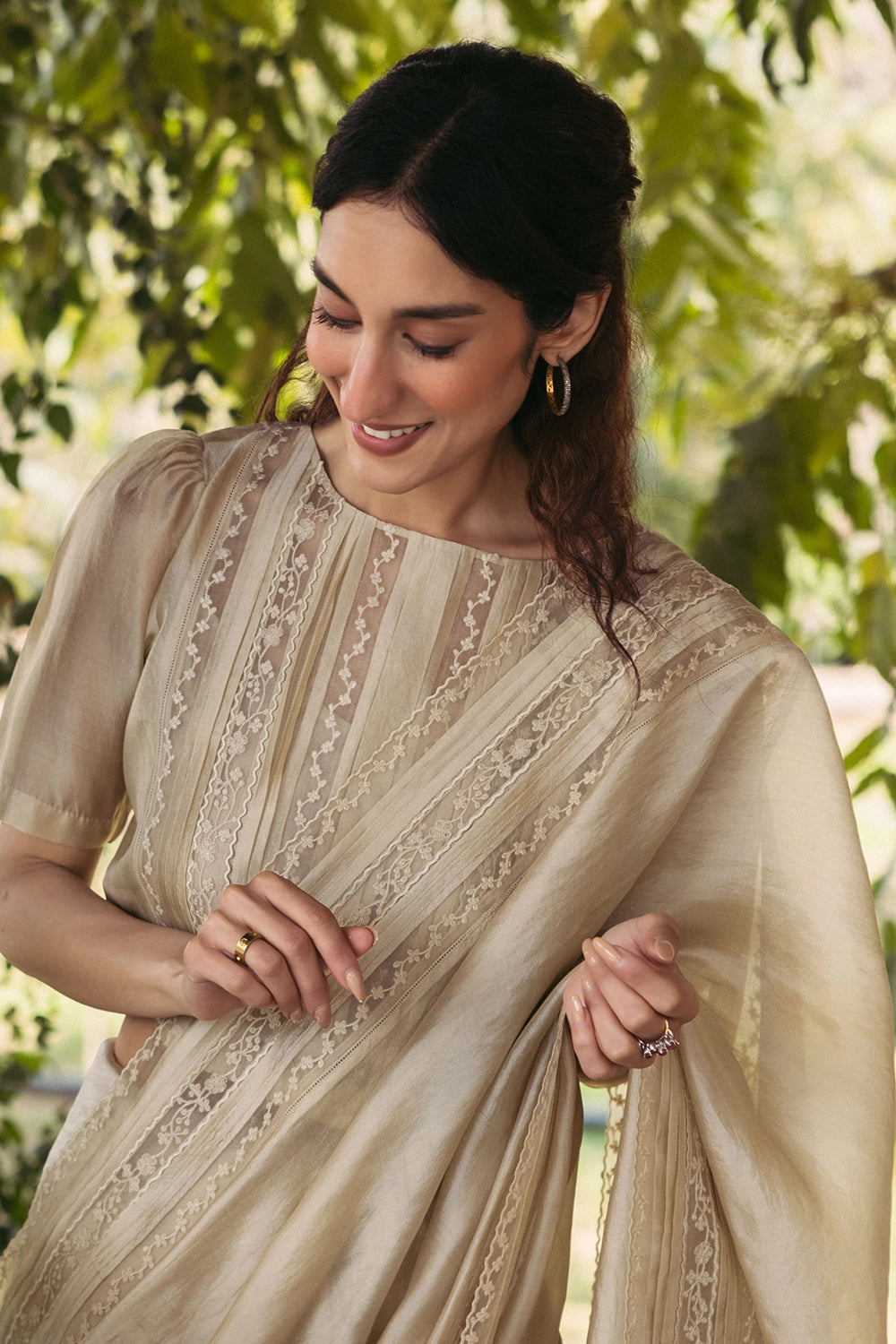 Whispering Ivy Beige Saree