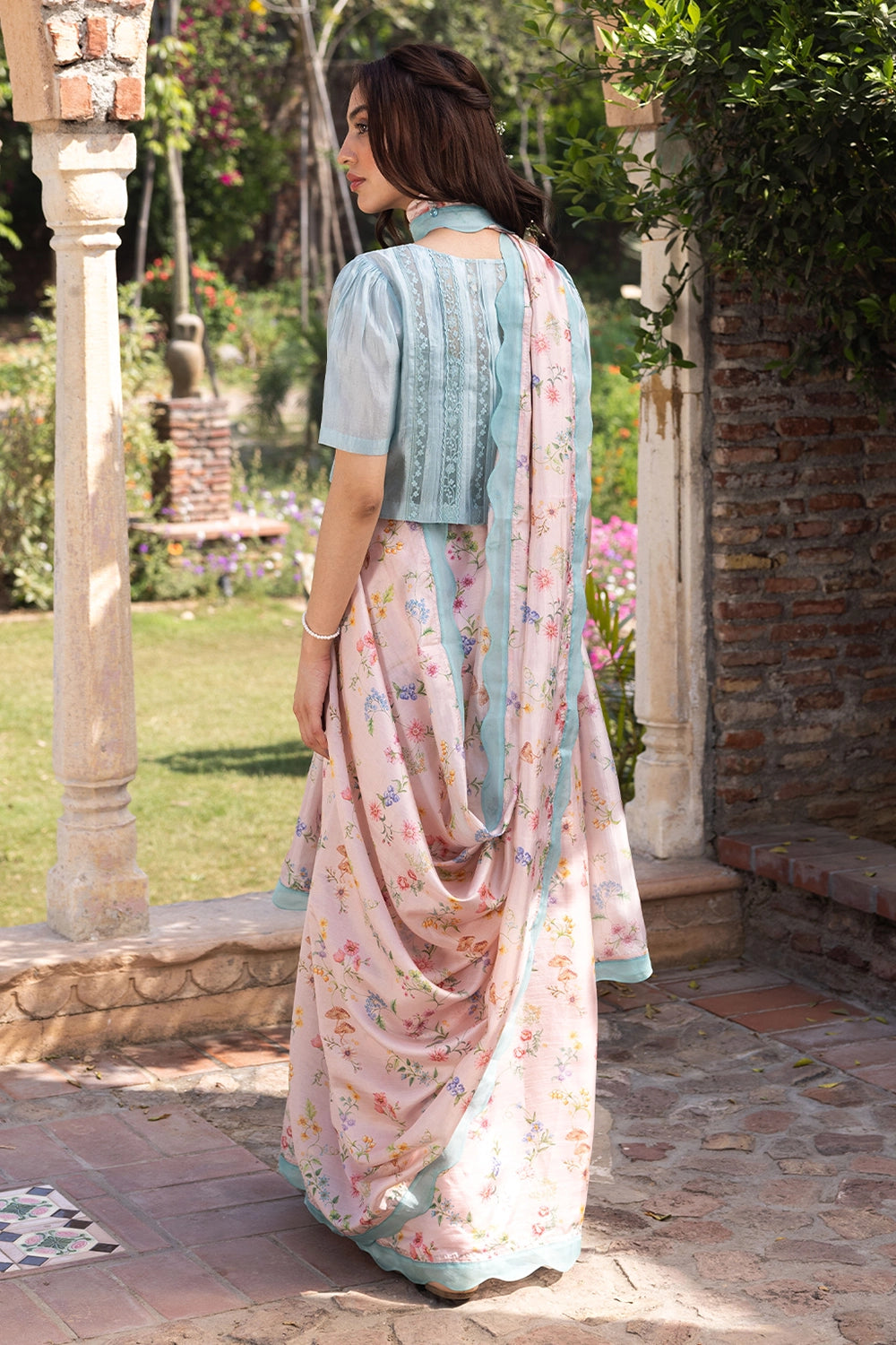Forest Breeze Pink Scalloped Saree