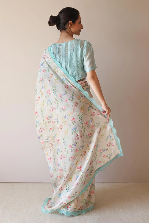 Forest Breeze Beige Scalloped Saree