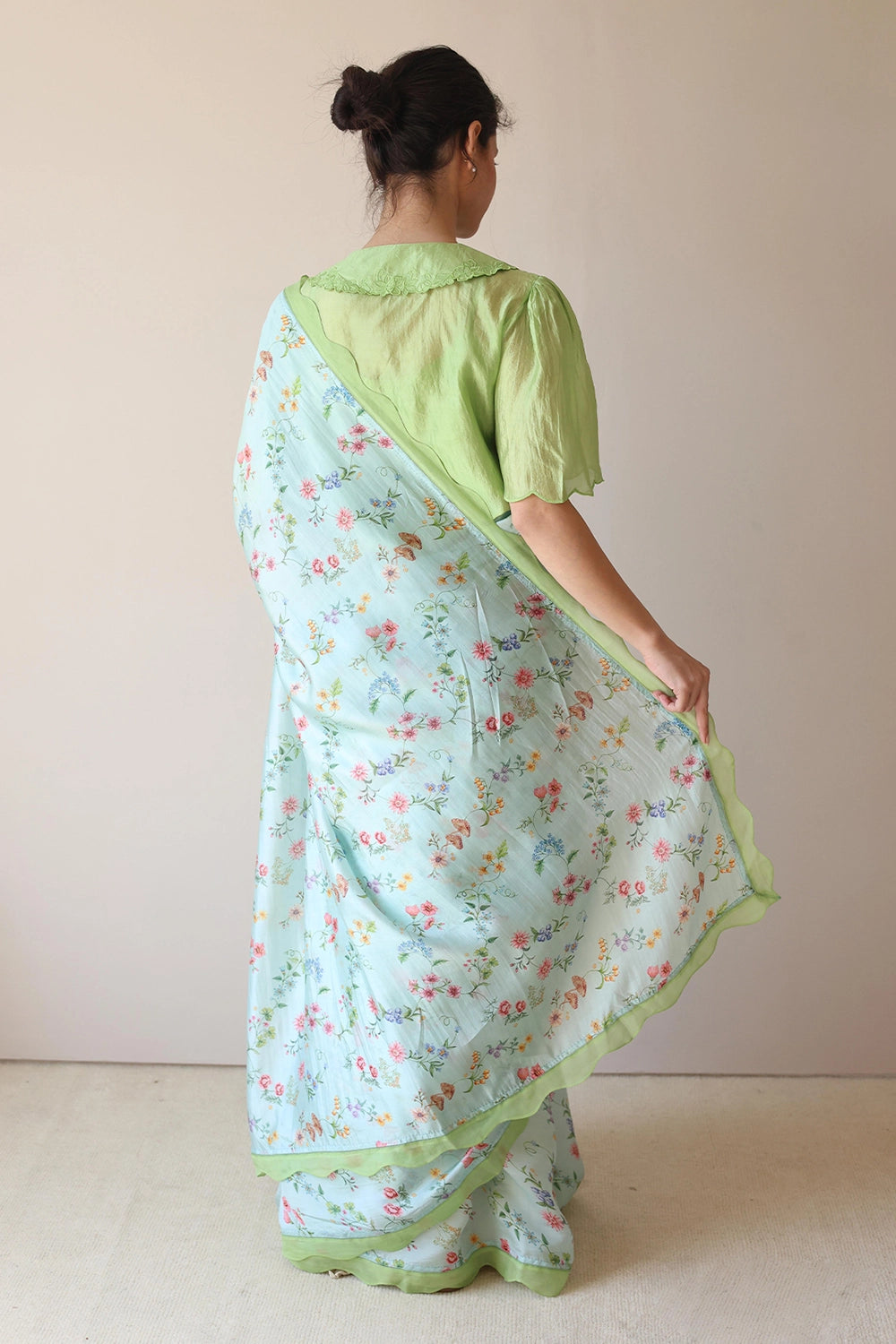 Forest Breeze Blue Scalloped Saree