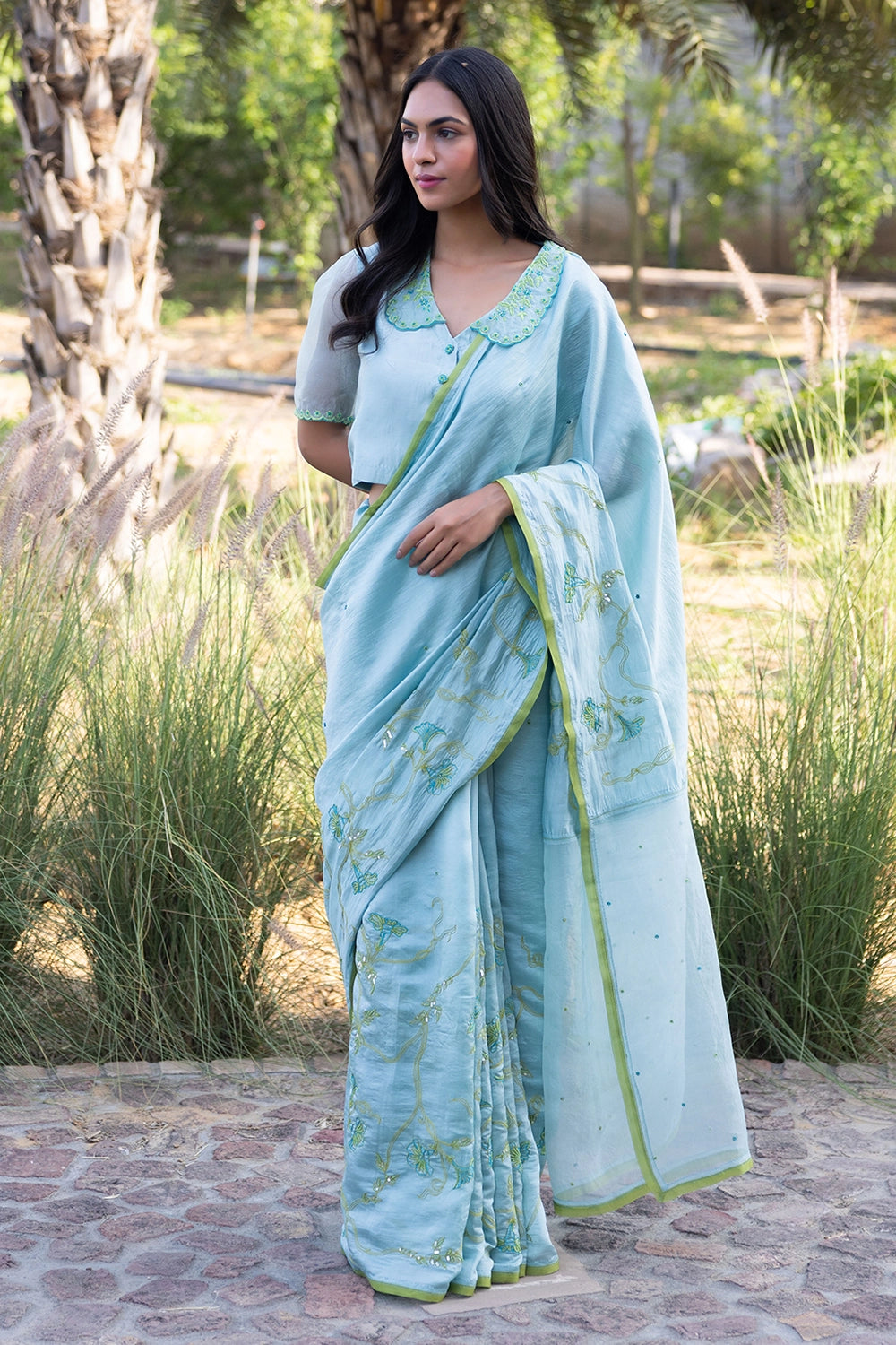 Moss & Mist Embroidered Saree