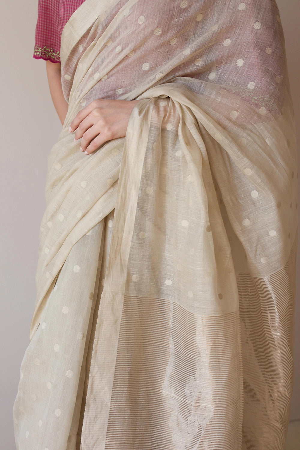 Beige Wildflower Meadow Jamdani Saree