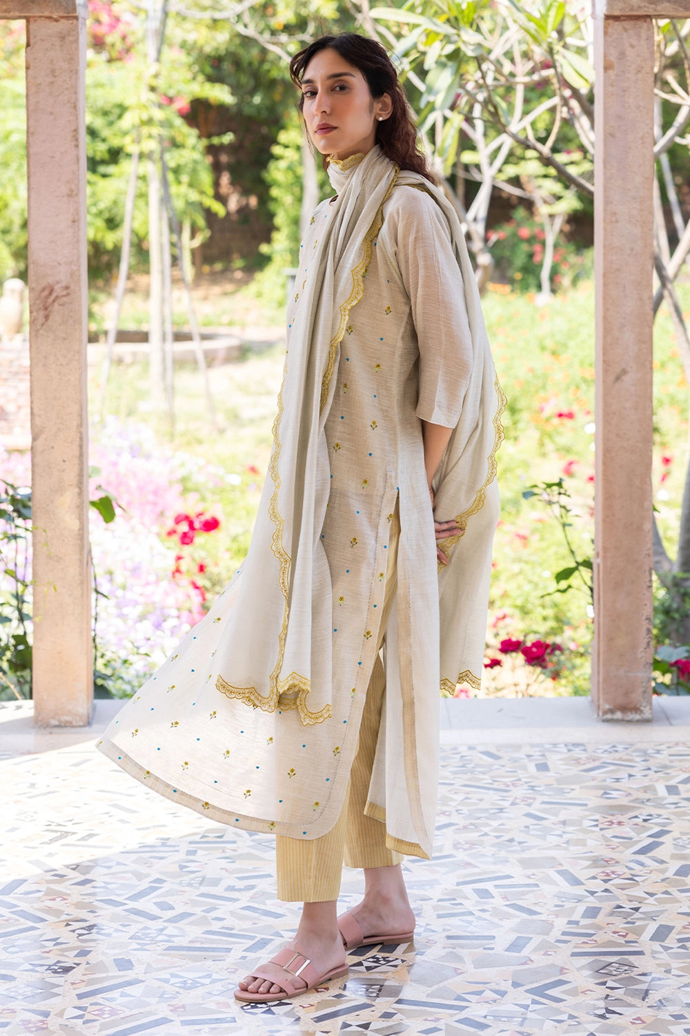 Enchanted Meadow Beige Kurta Set