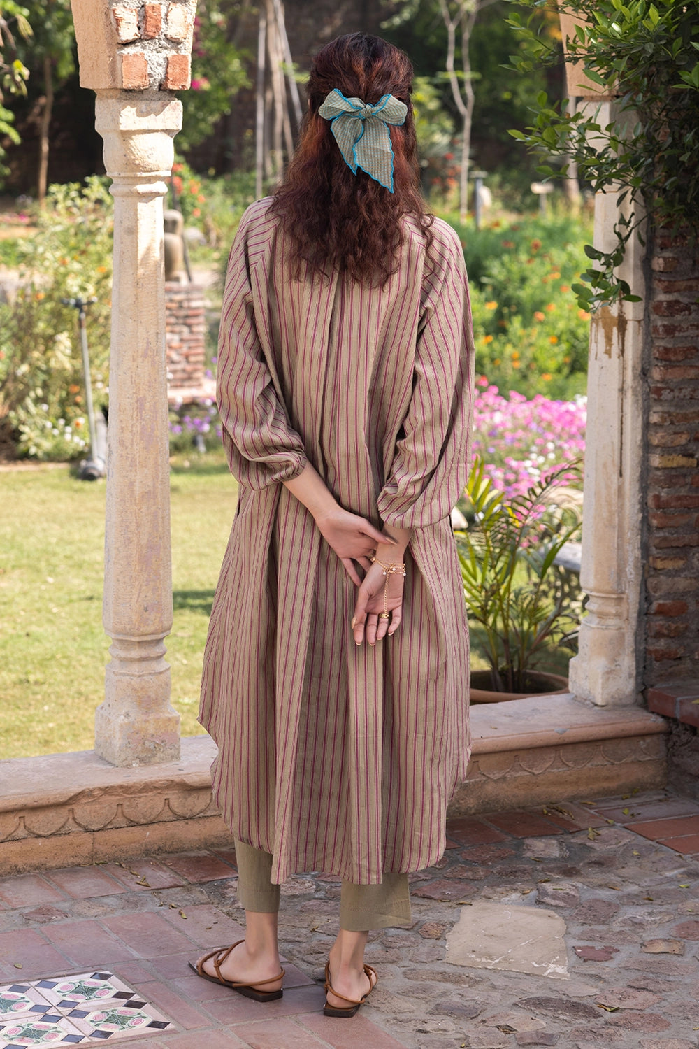 Lost-in-Time Striped Clay Kurta Set