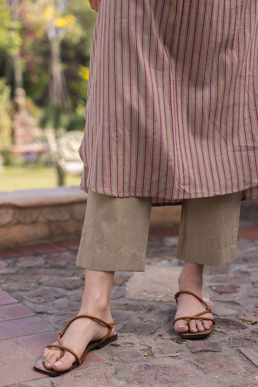 Lost-in-Time Striped Clay Kurta Set