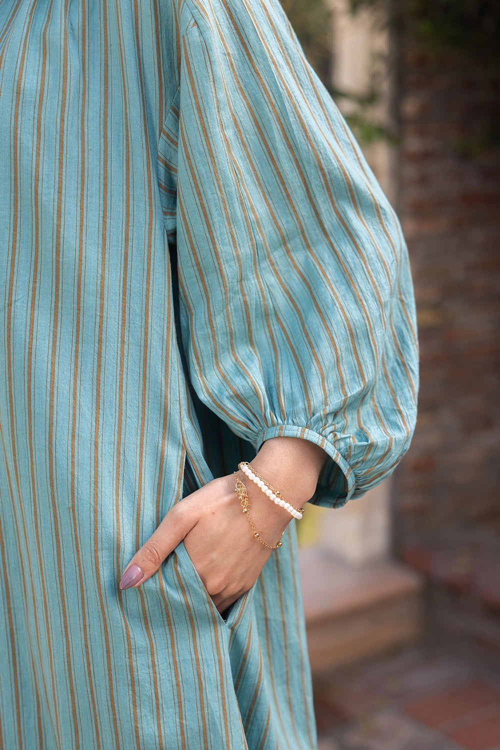 Lost-in-Time Striped Teal Kurta Set