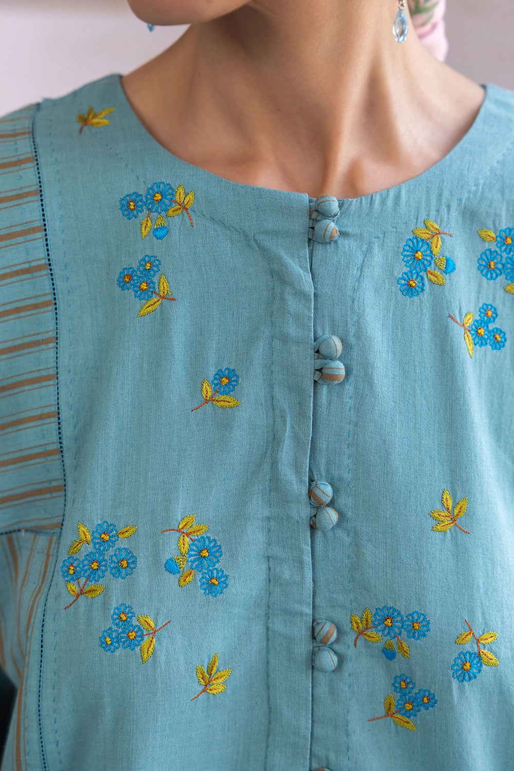 Tender Petals Teal Kurta Set