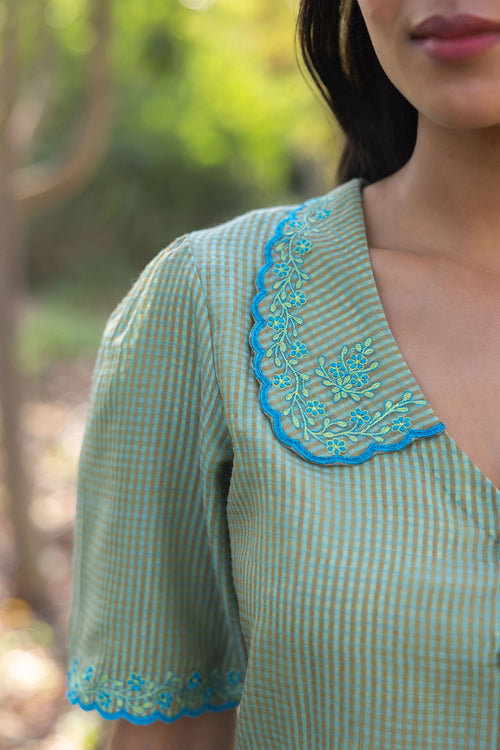 Sweet Caress Embroidered Green Blouse
