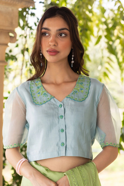 Sunlit Morning Embroidered Blue Blouse
