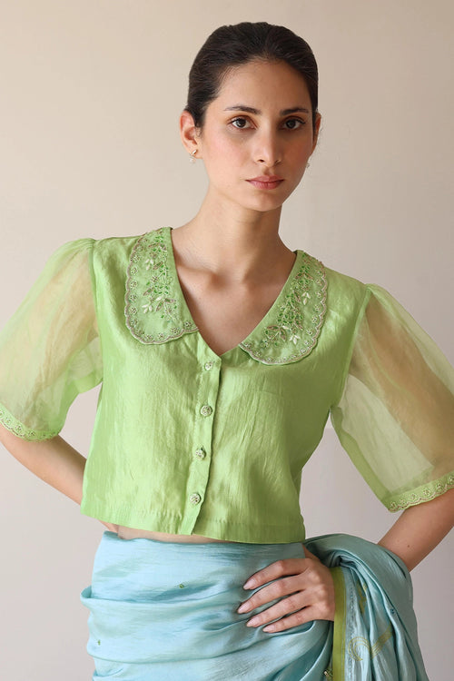 Sunlit Morning Embroidered Green Blouse