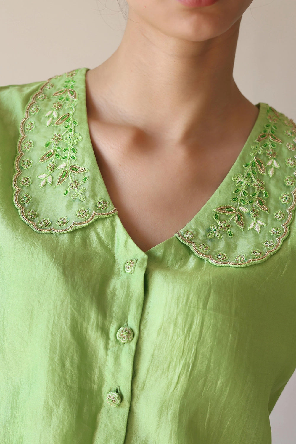 Sunlit Morning Embroidered Green Blouse