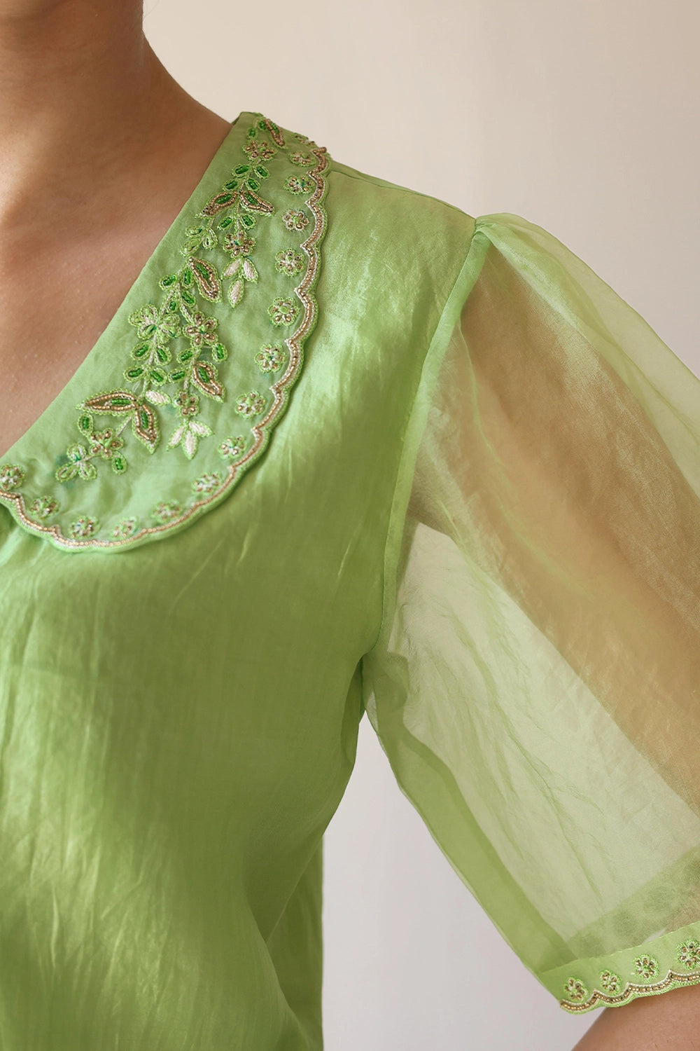 Sunlit Morning Embroidered Green Blouse