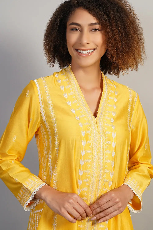Bright Yellow Embroidered Kurta Set