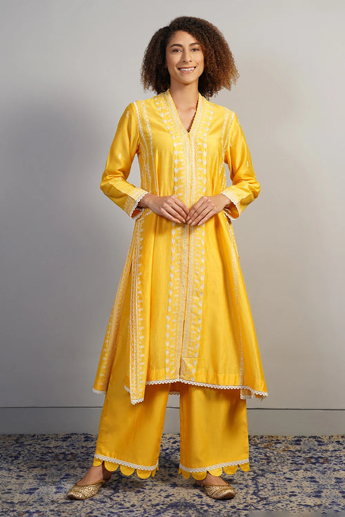 Bright Yellow Embroidered Kurta Set