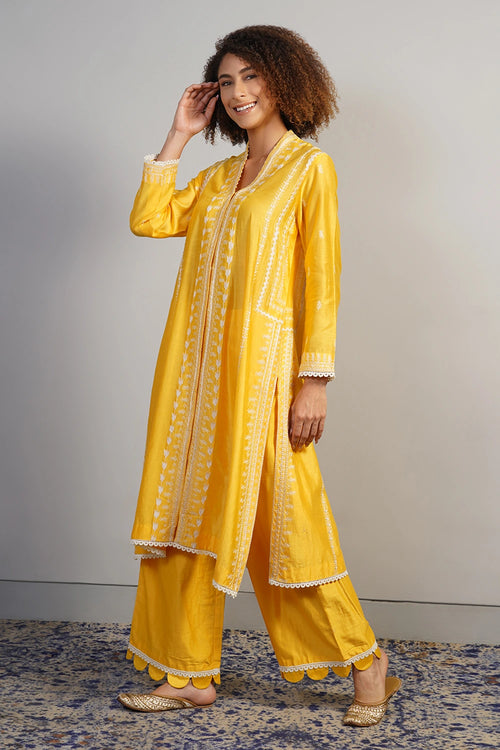 Bright Yellow Embroidered Kurta Set
