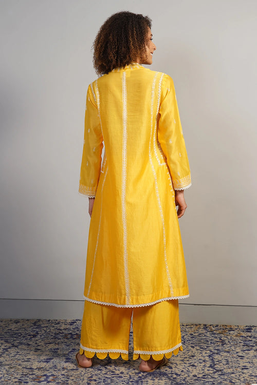 Bright Yellow Embroidered Kurta Set