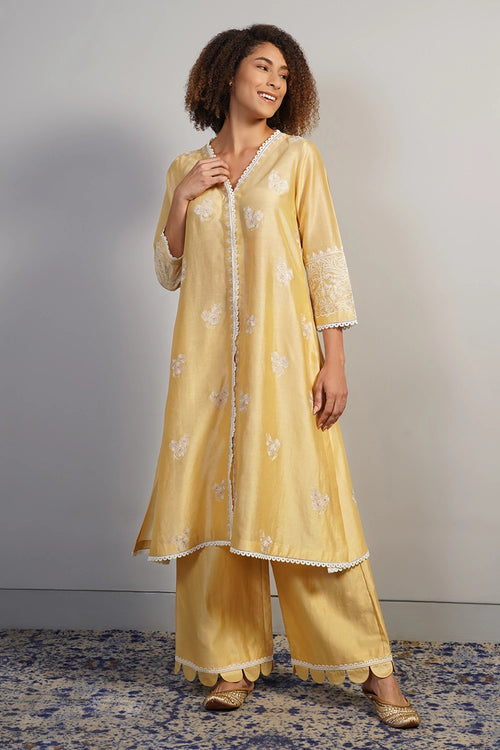 Butter Yellow Embroidered Kurta Set
