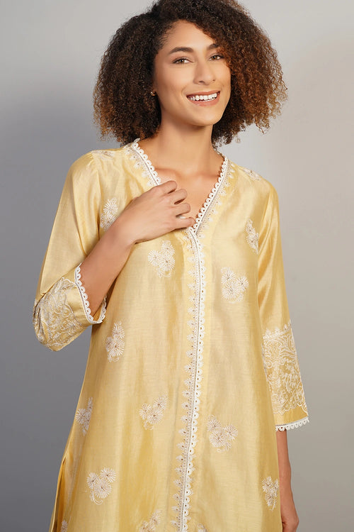 Butter Yellow Embroidered Kurta Set