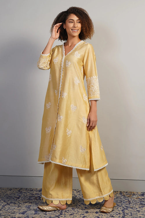 Butter Yellow Embroidered Kurta Set