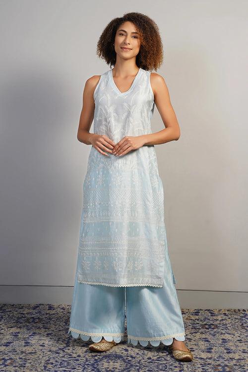Powder Blue Threadwork Embroidered Kurta Set