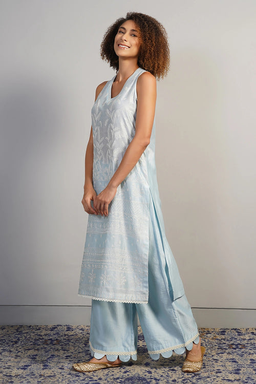 Powder Blue Threadwork Embroidered Kurta Set