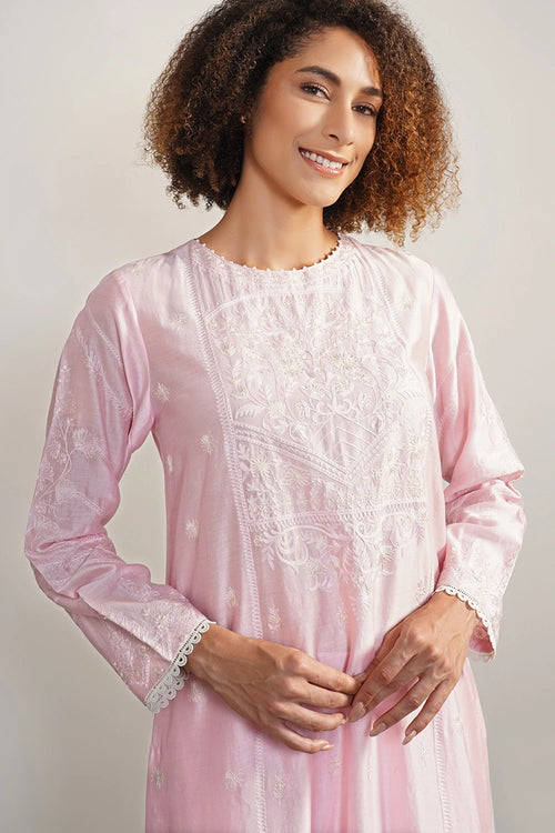 Soft Rose Embroidered Kurta Set