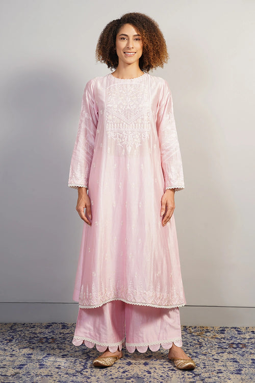 Soft Rose Embroidered Kurta Set
