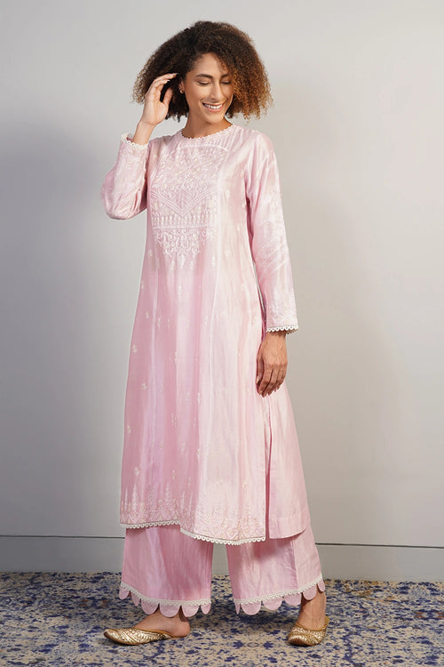 Soft Rose Embroidered Kurta Set