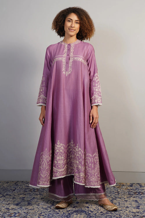 Plum Purple Embroidered Kurta Set