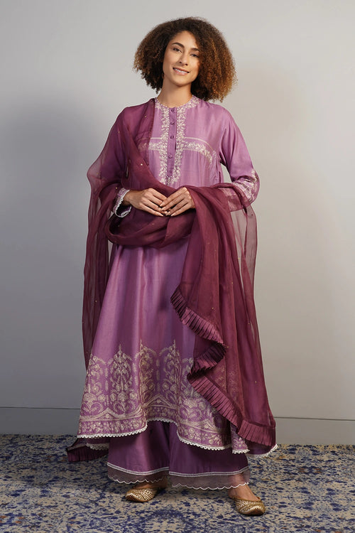 Plum Purple Embroidered Kurta Set
