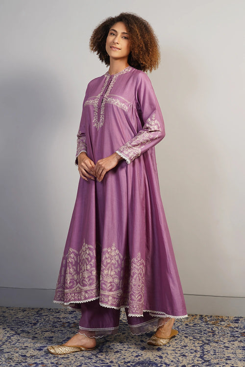 Plum Purple Embroidered Kurta Set
