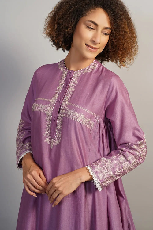 Plum Purple Embroidered Kurta Set