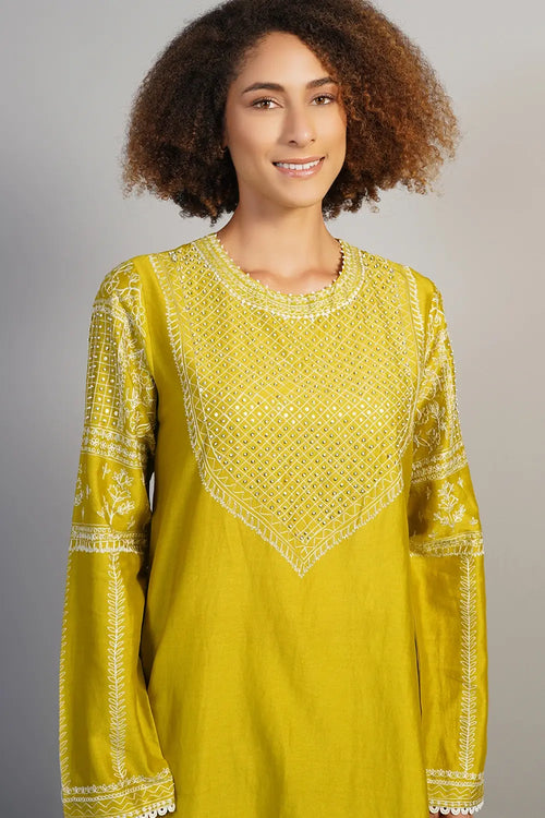 Mustard Yellow Embroidered Kurta Set