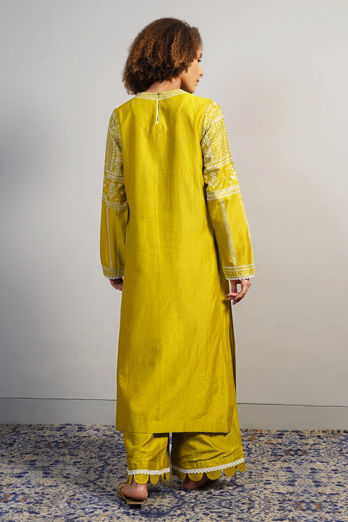 Mustard Yellow Embroidered Kurta Set