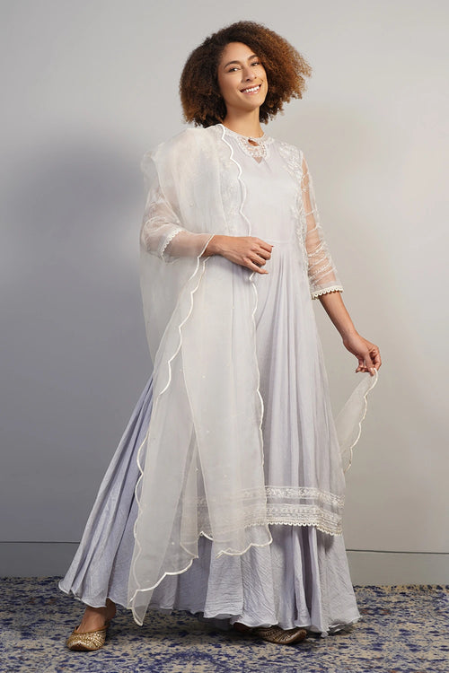 Dove Grey Embroidered Kurta Set