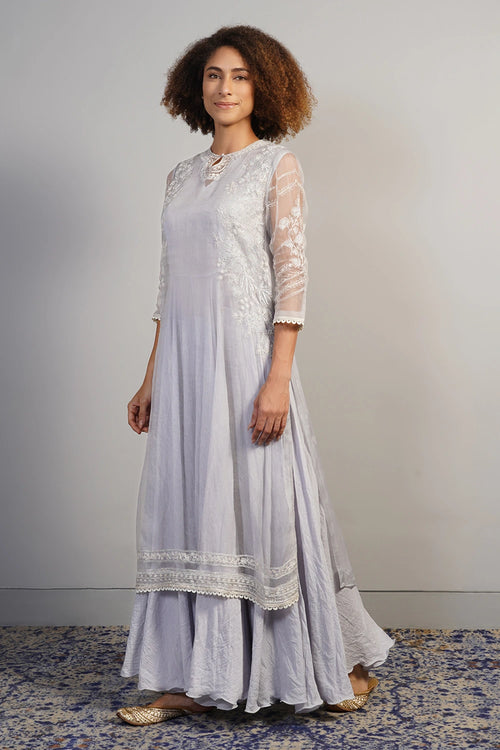 Dove Grey Embroidered Kurta Set