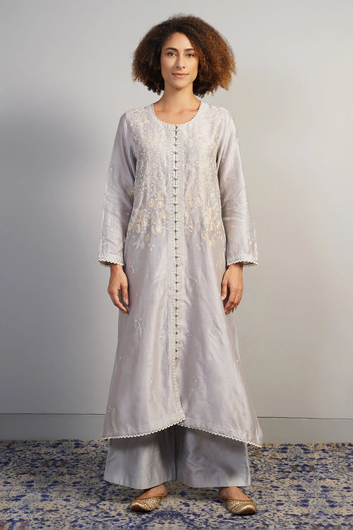 Pearl Silver Embroidered Kurta Set