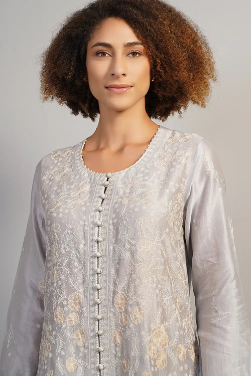 Pearl Silver Embroidered Kurta Set