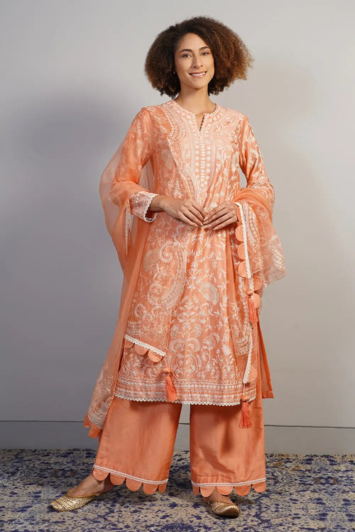 Soft Peach Embroidered Kurta Set