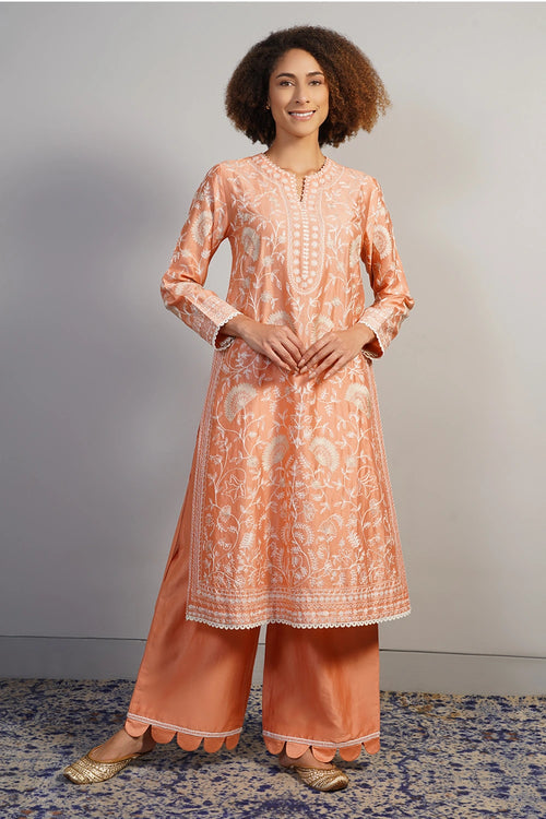 Soft Peach Embroidered Kurta Set