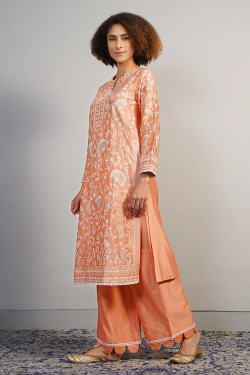 Soft Peach Embroidered Kurta Set
