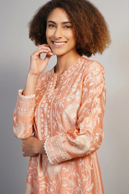 Soft Peach Embroidered Kurta Set